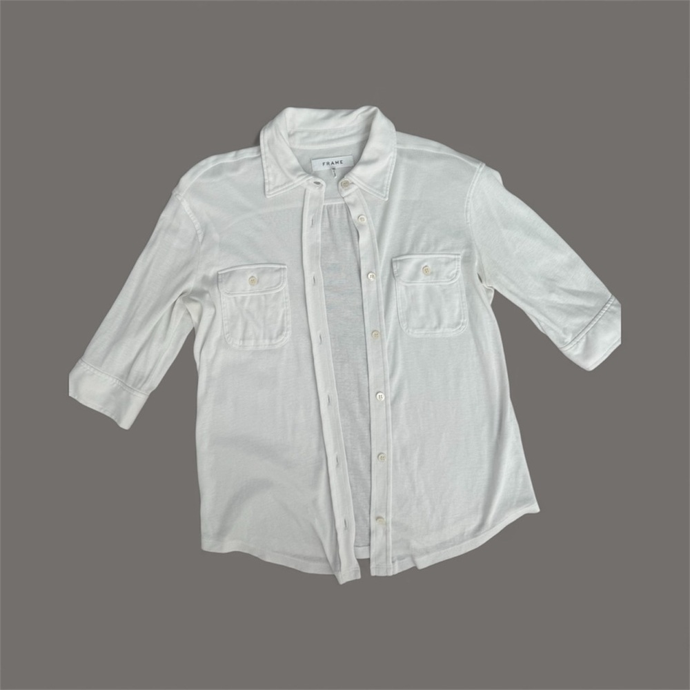 Frame 100% Pima Cotton Relaxed Blouse—White,  Size XS